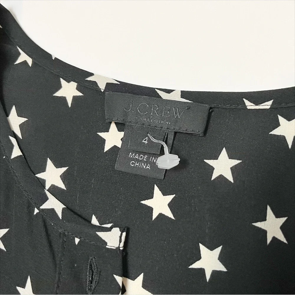 J. Crew 100% silk star print dress 4 S black white‎ neutral long sleeve shift